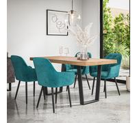 More4Homes Aria Dining Table And Chairs - Oak Effect Table Top W Black Legs + Anika Velvet Dining Chair Set Of 4 (Blue)