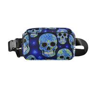 Blue Art Starry Skull Fashionable Fanny Pack Waist Bag for Women Men Teens Mini Crossbody Passport Bag with Adjustable Strap for Shopping Sports Work, Blue art starry skull, One Size