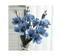 (Blue) Artificial Magnolia Silk Flower Real Touch Bunch Bride Party Garden Wedding Home