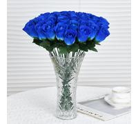 Blue Artificial Roses Blue Floral Silk Rose Bouquets for Wedding Decor | Artificial Blue Rose Bouquet, Realistic Silk Fake Roses with Green Leaves,Home Wedding Party Table Centerpieces Decor