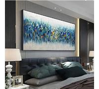 Blue Artwork Oil Paintings Modern Abstract Oversized Wall Art Decor Extra Large Size Pictures On Canvas Ready to Hang 86x190cm/34x75inch With Black Frame