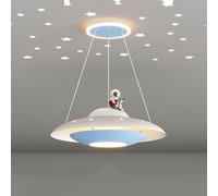 Blue Astronaut LED Pendant Light Fixture for Kid's Room - Modern Planet Suspended Lamp with Pink Chandelier & Star Projection- Ideal for Boys and Girls Bedroom, Nursery