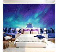 Blue Aurora Wall Mural Snow Scene Polar Bear Photo Poster Mural Wallpaper Non-Woven Premium Art Print Living Room Bedroom Nursery TV Background Home Decor 300 x 210cm