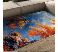 Blue Autumn Scenery Area Rug 60x90cm Yellow Leaf Sky Design Carpet Low-Pile Soft Thin Aesthetic Home Decor Rug Machine Washable Non-Slip Scenic Floor Mat for Office Decor