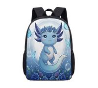 Blue Axolotl 17 Inch Backpack for Girls Teens Cute School Bag with Blue Roses Butterflies Fantasy Art Laptop Bag (01)