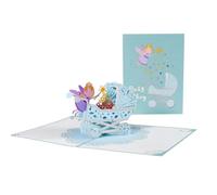 Blue Baby Carriage and Fairy 3D Pop-Up Baby Shower Greeting Card