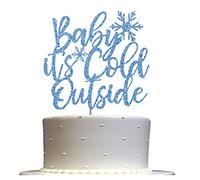 Blue Baby It’s Cold Outside Cake Topper Blue Glitter, Baby Shower Party Decoration, Premium Quality, Sturdy Doubled Sided Glitter, Acrylic Stick. Made in USA