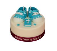 Blue Baby Shoe & Mini Bible Cake Topper Set - Edible Sugarpaste Christening Decoration for Girls, Baptism Cakes