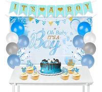 Blue Baby Shower Decorations , It's a Boy Party Kit with "Oh Baby It's A Boy" Backdrop Banner Balloons Cake Toppers for Baby Boy Gender Reveal Baby Shower Party Decor