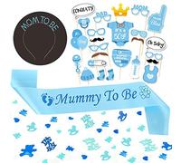 Blue Baby Shower Decorations Set, Boy Baby Shower Decoration, Its a Boy Confetti for Baby Shower, Mom to Be Crown, Mummy to Be Sash, 25 Pcs Boys Photo Booth Accessories