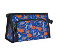 Blue Background Basketball Athletes Travel Makeup Bag for Women Men Kids Girls Boys Basketball Ball Multipurpose Wash Pouch Bag Toiletry Cosmetic Toiletries Shower Bag Organizer