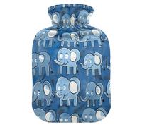 Blue Background Cartoon Elephants hot Water Bottle with Soft Cover, 1L Warm Water Bottle for Bed for Hand Feet Warmer,Hand Feet Warmer,Bolsa de agua Caliente para el Dolor