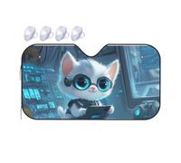 Blue background scientific little cat Car Windshield Sun Shade, Accordion Foldable Auto Sun Visor Protector for Car Truck SUV, UV & Sun Blocker, Keeps Vehicle Cool, Easy to Install & Store S