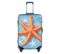 Blue Background Starfish Print Travel Elastic Suitcase Luggage Baggage Cover Protector, Washable And Anti-Scratch, White, S