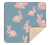 Blue Background with A Few Blush Cartoon Bunnies on It Large Non-Slip Baby Gym & Activity Mat for Indoor Outdoor Water Resistant Padded Play Mat for Baby Kids Toddlers Infants, 50'' x 50''