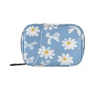 Blue Background with A White Daisies Pattern Medicine Organizer Bag with Detachable Compartments Attachable Medication Travel case for Purse