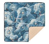 Blue Background with Lots of Cartoon Elephants on It Large Sturdy Baby Gym & Activity Mat for Floor Water Resistant Infant Play Mat for Babies Infants Toddlers, 50'' x 50''