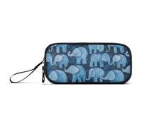 Blue Background with Lots of Cartoon Elephants on It Nylon Pencil Bag School Big Capacity Pencil Cases for College Stationery Bag for Elementary Boys