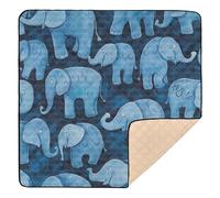 Blue Background with Lots of Cartoon Elephants on It Soft Foam Baby Playmat for Indoor Outdoor Waterproof Kicking Mat for Baby Toddler Infant, 50'' x 50''