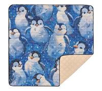 Blue Background with Lots of Little Cartoon Penguins on It Soft Foam Baby Playmat for Indoor Outdoor Washable Activity Entertainment Mat for Baby Kids Toddlers Infants, 50'' x 50''