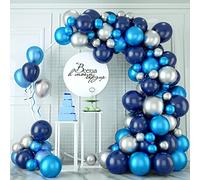 Blue Balloon Arch Garland Kit, Metallic Blue Silver and Navy Blue Birthday Balloon Arch Kit for Men Boys, Blue Silver Latex Party Balloon Set for Wedding Baby Shower Ramadan Mubarak