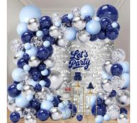 Blue Balloon Arch Kit, 114pcs Navy Blue and Silver Balloons Garland With Pastel Bluey Metallic Sliver Confetti Balloons for Birthday, Baby Shower, Graduation, Prom, Anniversary Party Decorations