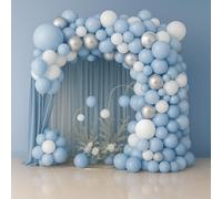 Blue Balloon Arch Kit 144pcs - Macaron Blue, White & Silver Balloons | 18" 12" 10" 5" Latex + 4D Silver Foils | Garland Kit for Baby Showers, Birthdays, Gender Reveals