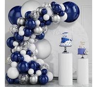 Blue Balloon Arch Kit, White/Navy Blue and Silver Balloons with Confetti | Dark Blue and Silver Balloons for Birthday Party Bridal Shower Wedding Anniversaries Graduation Class of 2026 Prom