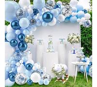 Blue Balloon Garland Arch Kit, 152 Pcs Blue White Balloons arch kit with Silver Confetti Balloon for Birthday Anniversary Festival Party Decorations