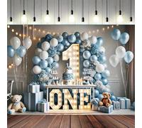 Blue Balloon One-Year-Old Bear Photography Backdrop Boy Girl Blue Balloons Bear 1st Birthday Party Cake Smash Backdrops Baby First Birthday Backdrop Photo Shoot Banner(C, 7x5feet)
