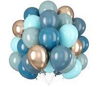 Blue Balloon Set Peacock Assorted Metallic Champagne Gold Balloons Pastel Teal Slate Dusty Muted Blue Balloon Teal Latex Balloons for Birthday Party Decoration Shower