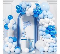 Blue Balloons Arch Kit, 115Pcs Pastel Blue Macaron Baby Blue White Metal Blue Silver Confetti Balloon Garland Boys Men Gender Reveal Baby Shower Anniversary Wedding Birthday Party Decor