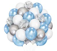 Blue Balloons Frozen, 30 Pack 12 Inch Pearl Blue Pastel White Balloon Metallic Silver Helium Latex Balloons for Winter Wonderland Birthday Snowflake Theme Baby Shower Wedding Party Decoration