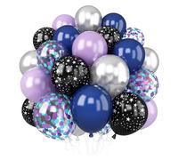 Blue Balloons, Purple Balloon, Metallic Balloon, 50pcs Arch Kit with Blue Lilac Silver Black Glitter Confetti and Star Print Balloons for Space Galaxy Themed Party Decorations Birthday Baby Shower