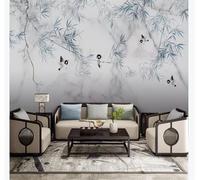 Blue Bamboo Flying Birds Marble Effect Art 3D Wallpaper Luxury Home Dining Decor Paste Sofa Living Room The Wall for Bedroom Mural-350cm×256cm