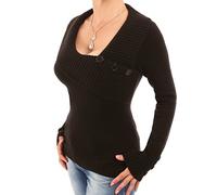 Blue Banana Women's Asymmetrical Button Detail Long Sleeve Jumper - Black Size 10