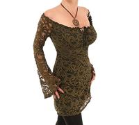 Blue Banana Women's Boho Crochet Lace Off The Shoulder Bell Sleeve Top - Khaki Size 18