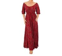Blue Banana Women's Boho Ditsy Print Off The Shoulder Short Sleeve Maxi Dress - Dark Red Size 10