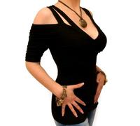 Blue Banana Women's Cut Out Shoulder Ruched Long Top - Black Size 12