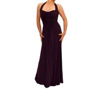 Blue Banana Women's Elegant Full Length Evening Halter Neck Maxi Dress - Purple Size 8
