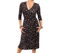 Blue Banana Women's Knee Length Three Quarter Sleeve Printed Wrap Dress - Black Heart Size 18