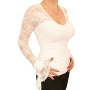 Blue Banana Women's Lace Bell Cuff Long Sleeve V Neck Top - Ivory Size 12