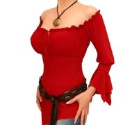 Blue Banana Women's Off The Shoulder Bell Sleeve Top - Red Size 16