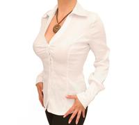 Blue Banana Women's Pin Stripe Super Stretchy Long Sleeve Fitted Shirt - White Size 14