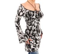 Blue Banana Women's Print Off The Shoulder Bell Sleeve Top Black and White Size 12