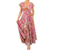 Blue Banana Women's Short Sleeve Printed Button up Maxi Dress - Pink Multi Floral Size 16