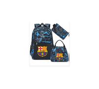 (Blue Barcelona) Football star peripheral backpack student schoolbag three-piece lunch bag pencil bag children men's style