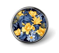 Blue Base Yellow Floral Badge Holder Personalized Metal Button Pin Fashion Round Badge with Pattern Pin DIY Button Badges Exquisite Brooch Crafts Gift Clothes Decorative Pins