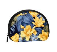 Blue Base Yellow Floral Coin Purse Personalized Coin Bag for Women Men Change Purse Small Wallets with Zipper Mini Shell Coin Pouch Outdoor Shopping Change Storage Bag Handbags Gifts