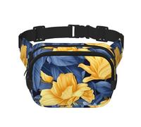 Blue Base Yellow Floral Fanny Pack For Women Waterproof Adjustable Belt Bags Waist Pack Fashion Casual Crossbody Bags Bum Bag For Running Workout Hiking Traveling, Black, One Size
